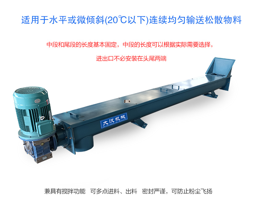 适用于水平或微倾斜(20℃以下)连续均匀输送松散物料